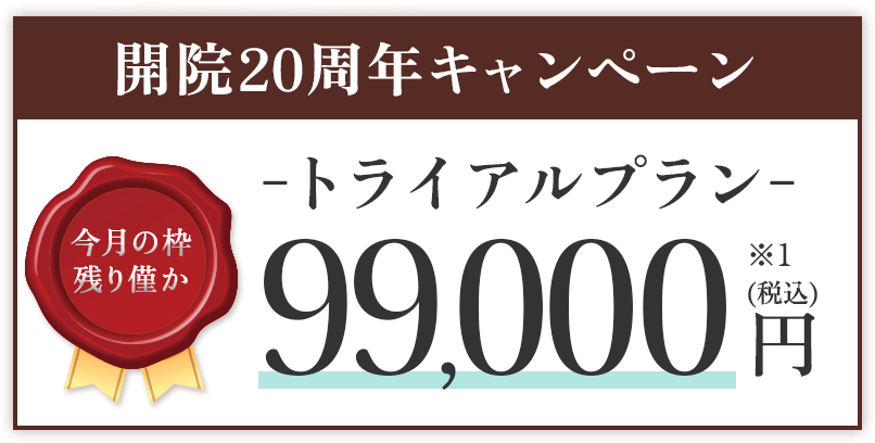 開院20周年キャンペーン 月々8800円〜