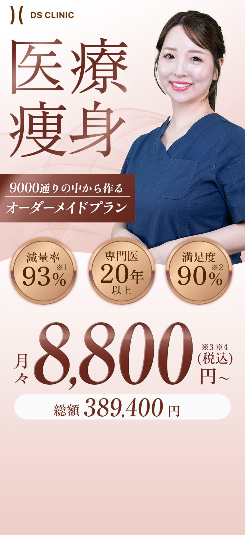 DSクリニック 医療痩身 9000通りの中から作るオーダーメイドプラン 月々8800円（税込）〜